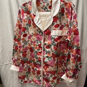 Vintage Floral Satin Pajama Top and bottom